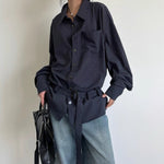 Casual Vertical Striped Loose Belted Shirt