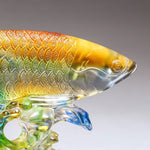 Buddha Stones Handmade Liuli Crystal Koi Fish Art Piece Luck Home Office Decoration