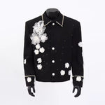3D Floral Beaded Shoulder-padded Jacket