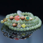Buddha Stones Natural Hetian Jade Amber Lotus Red Agate Luck Abundance Bracelet