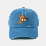 Zipper Bear Pattern Casual Washed Cotton Baseball Cap