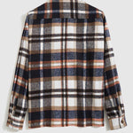 Men's Classic Plaid Wool Blend Button Down Long Sleeve Shirt Jacket