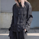Loose Black Long-sleeved Shirt and Skirt Two-piece Suit
