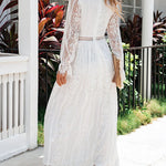 Zeagoo Women's Boho Floral Lace V Neck Long Evening Dress Cocktail Party Maxi Wedding Dresses