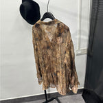 Distressed Wrinkled Printed Long-Sleeve Shirt