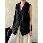 Women's Ruffle Trim Petal Collar Sleeveless Blouse