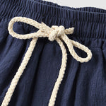 Men's solid color cotton-linen casual vacation short-sleeved shirt and shorts set