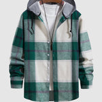 Men's Thin Plaid Button-Up Hooded Shirt