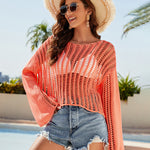 Zeagoo Women's Crochet Hollow Out Long Sleeve Beach Bikini Swimsuit Mesh Cover Up Tunic Top