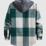 Men's Thin Plaid Button-Up Hooded Shirt
