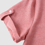 Men's Solid Color Half Button Stand Collar Short Sleeve Shirt
