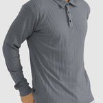 Men's solid color texture business casual POLO long-sleeved T-shirt