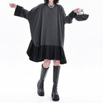 Women's Loose Casual Color Block Patchwork  Midi Dress