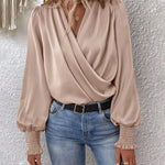 Zeagoo Elegant V-neck Lantern Sleeve Blouse Temperament Solid Color Shirt for Women Casual Work Office Loose Fit 2026 | Under $40