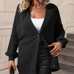 Zeagoo Women's Button Down Horizontal-Ribbing Longline Cardigan