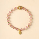 Buddha Stones 14K Gold Plated Natural Strawberry Quartz Labradorite Sun Stone Fu Character Positive Charm Bracelet