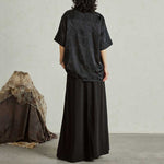 Satin Jacquard Slanted Placket Jade Pendant Tassel Shirt