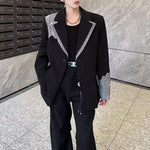 Lace Patchwork Padded Shoulder Casual Blazer