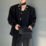 Metal Button Collarless Casual Jacket
