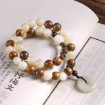 Buddha Stones Bodhi Seed Green Sandalwood Lotus Peace Buckle Harmony Double Wrap Bracelet