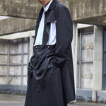 Mid-length Loose Blazer with Split Collar and Diagonal Zipper