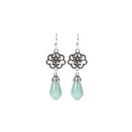 Buddha Stones Magnolia Flower Jade Water Drop Prosperity Dangle Earrings