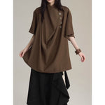 Stand-up Collar Button Placket Unisex Short-sleeved Shirt