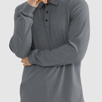 Men's solid color texture business casual POLO long-sleeved T-shirt
