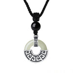 Buddha Stones 925 Sterling Silver Natural Hetian Jade Peace Buckle Prosperity Necklace Pendant