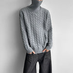 Off-shoulder Zip-up Turtleneck Cable Knit Sweater
