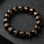 Buddha Stones Tibetan Ebony Wood Om Mani Padme Hum Engraved Peace Bracelet