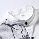 Traditional Oriental Ink Painting Print Stand Collar Shirt