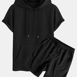 Kangaroo Pocket Waffle Hooded T-Shirt & Shorts