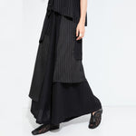 Women's Striped Spliced Elastic-waist faux Two-piece Culottes