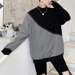 Plaid Stitching Irregular Sweatshirt