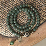Buddha Stones Cyan Bodhi Seed Dzi Bead Wisdom Peace Triple Wrap Bracelet