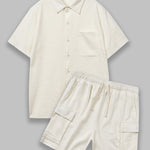 Men's Textured Resort Style Casual Button-Down Shirt  Shorts Set