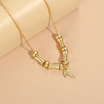 Buddha Stones Golden Bamboo Pattern Titanium Steel Wealth Necklace Pendant