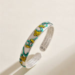 Buddha Stones Plum Blossom Chrysanthemum Flower Design Heart Sutra Healing Bracelet Cuff Bangle