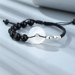Buddha Stones 925 Sterling Silver Black Obsidian Agate Peace Buckle Strength Bracelet