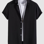 Men's solid color lapel button down casual short sleeve shirt