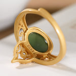 Buddha Stones Gourd Cyan Jade Copper Coin Success Luck Adjustable Ring
