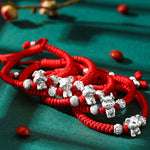 Buddha Stones 999 Sterling Silver Chinese Zodiac Red Rope Luck Handcrafted Kids Bracelet