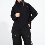 High-neck Side-zip Irregular Loose Top
