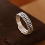 Buddha Stones 999 Sterling Silver Lotus Flower Plum Blossom Auspicious Clouds Engraved Enlightenment Ring
