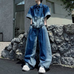 OmbrÃ© Denim Short-sleeve Jacket and Jeans Two-piece Set