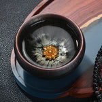 Buddha Stones 24K Gold Inlaid Sunflower Chinese Jianzhan Glaze Kiln Change Ceramic Teacup Tenmoku Kung Fu Tea Cup (Extra 35% Off | USE CODE: FS35)