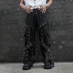 Dark Strappy Deconstructed Wide-leg Jeans