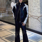Heavy Rivet Sequin Patchwork Shoulder Pad Jacket