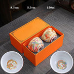 Buddha Stones 2Pcs Dragon Phoenix Ceramic Teacup Kung Fu Tea Cups